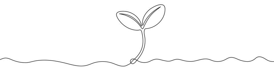 Sprouting plant in one line art style. Sprout drawing with editable black stroke on white background. Vector illustration.