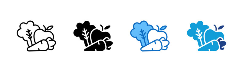 Veggie Intake - Multi Style Icon Sheet Vector Design - Leafy greens and a carrot, representing healthy food or vegetable nutrition