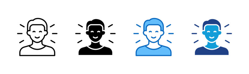 Wellbeing - Multi Style Icon Sheet Vector Design - smiling face with positive rays, expressing health, contentment, or peace of mind