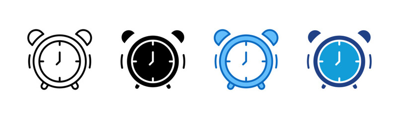 Alarm Clock - Multi Style Icon Sheet Vector Design - classic alarm clock representing time management, punctuality, or daily schedule