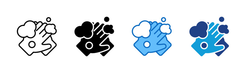 Hand Wash - Multi Style Icon Sheet Vector Design - Hands under soap suds, representing cleanliness and hygiene routine