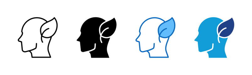 Listen Mindfully - Multi Style Icon Sheet Vector Design - human head with an ear emphasized, symbolizing listening, awareness, or sensitivity