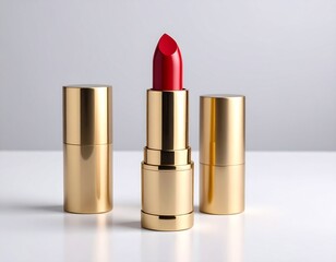 Obraz premium Red Lipstick with Gold Accents on White Background