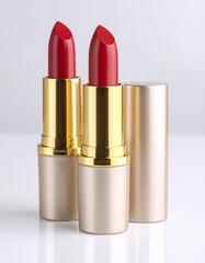 Obraz premium Red Lipstick with Gold Accents on White Background