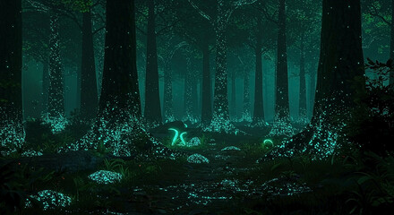 Enchanted Bioluminescent Forest with Glowing Flora