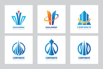 Development logo set concept vector illustration. Business trend strategy icon collection. Fintech banking signs. Graphic design elements.