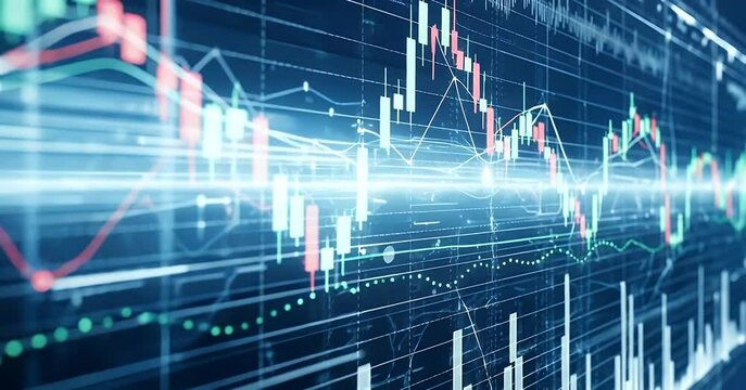 Digital stock market charts with red and green candlestick patterns