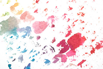 Vibrant Explosion of Multicolour Rainbow Watercolour Paint Splatters and Circles Spots on White Background