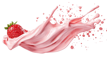 transparent png, A vibrant splash of creamy pink yogurt or dessert with a fresh strawberry, showcasing deliciousness and playful energy.