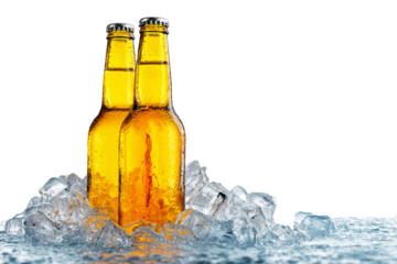 Refreshing bottled beer with ice look chilled