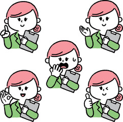 ファイルを持ったスーツの女性アイコン（セット）