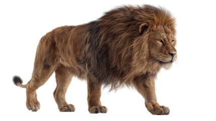 Majestic Male Lion Walking  Isolated on Transparent Background
