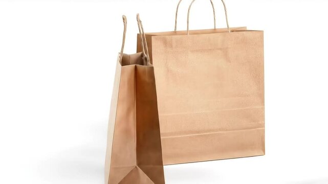 Two brown paper shopping bags stand upright against a white background, one slightly taller than the other.