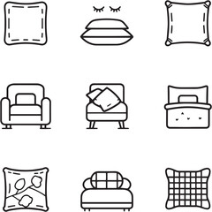 Pillow Black Line Editable Icons set