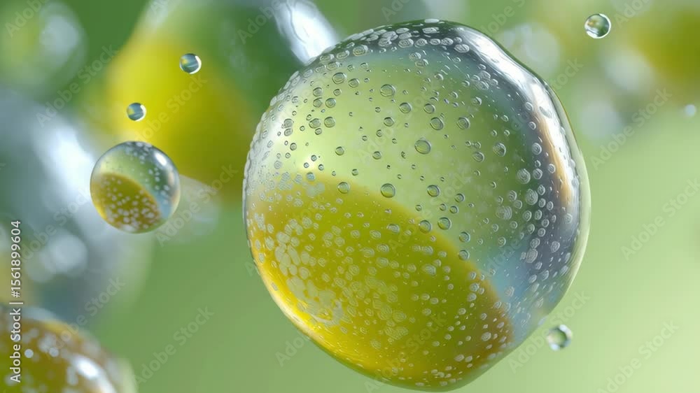 Poster a group of bubbles with one of them being yellow. the bubbles are floating in the air. the bubbles a