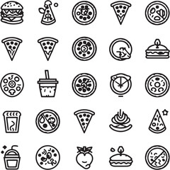 Pizza Black Line Editable Icons set 