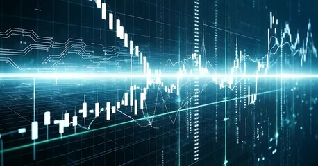 Futuristic digital graph with stock market candlestick charts - Powered by Adobe