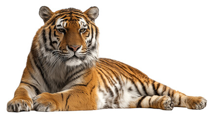 Royal Bengal Tiger Lying Down  Isolated on Transparent Background

