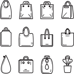 Plastic bag Black Line Editable Icons set