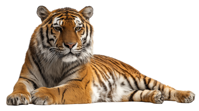 Royal Bengal Tiger Lying Down  Isolated on Transparent Background

