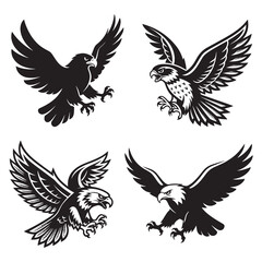 Set of eagle and falcon wings vector silhouette design for tattoo logo and nature illustration