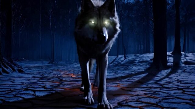 Glowing wolf night forest