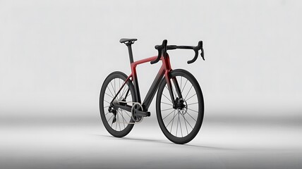 Fototapeta premium Sleek Red and Black Aerodynamic Road Bicycle with Disc Brakes and Advanced Components