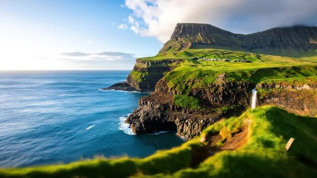 Coastal waterfall scenic landscape