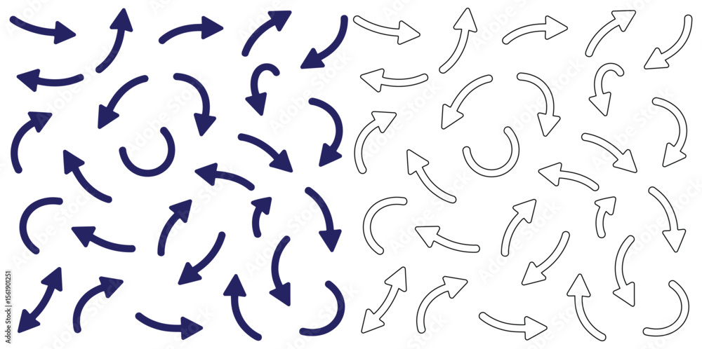 Poster directional arrows pointing to the right, vector set showing direction, guide, guidance and movement