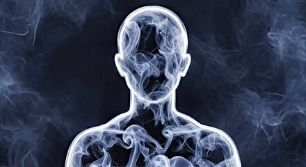 Intriguing Silhouette of the Human Body : An artistic and imaginative rendering of the human silhouette, formed from swirling clouds of smoke against a dark background.