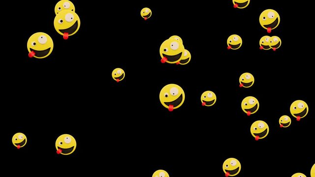 emoji zany face eyes and toung silly and googy loop alpha channel animation, flying emoticons funny chat motion design element	