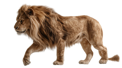 Obraz premium Majestic Male Lion Walking Isolated on Transparent Background