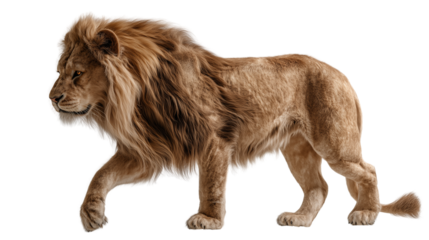 Majestic Male Lion Walking  Isolated on Transparent Background

