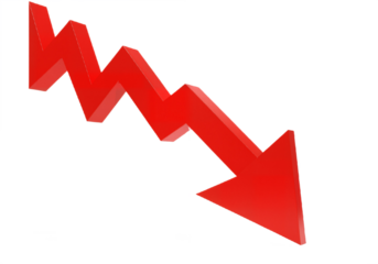 Bold Red Downward Arrow with Jagged Pattern Against White Background, Symbolizing Decline or Warning