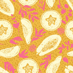 Sweet Papaya with Botanicals Vector Seamless Pattern