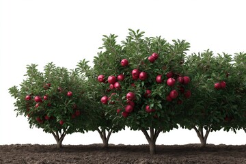Lush apple trees laden with ripe red apples in pristine orchard landscape