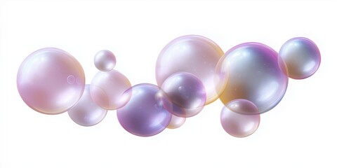 Colorful iridescent soap bubbles on white background