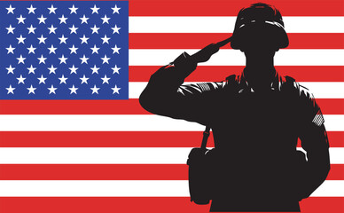 Saluting Soldier Silhouette Vector Art

