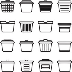 Storage bin Black Line Editable Icons set