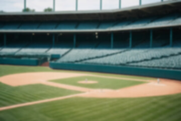 Obraz premium Blurry photo of a baseball field, inside a magnificent stadium with no people in sight.