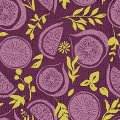 Figs with Botanicals Vector Seamless Pattern