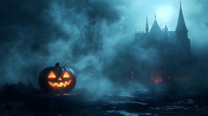 Naklejka premium halloween pumpkin on a cemetery