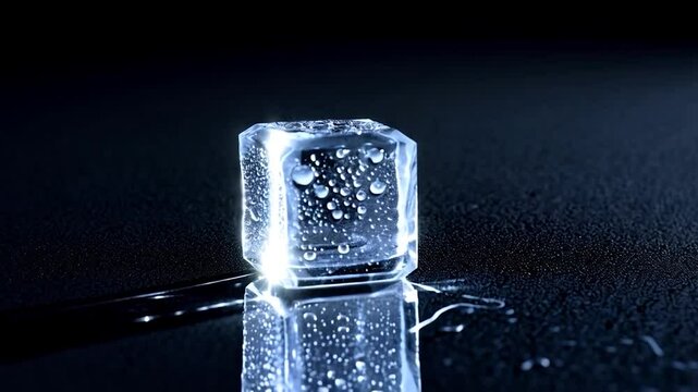 Ice cube closeup with water drops