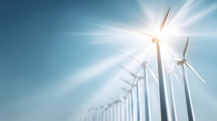Bright Wind Turbine Field under Clear Sky: Sustainable Energy Production and Clean Power Generation