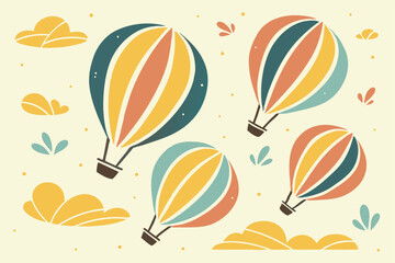 Colorful hot air balloons floating peacefully in a pastel sky with clouds