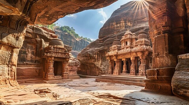 Badami's ancient caves are carved into rock. They are located in India.