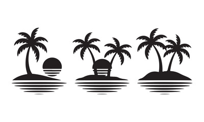 Fototapeta premium Tropical island paradise with palm trees and ocean waves silhouette