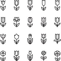 Tulip Black Line Editable Icons set