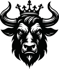 silhouette of head of a bull with a crown on black background