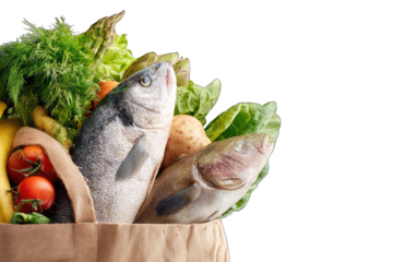Fresh Produce and Seafood in Brown Paper Bag